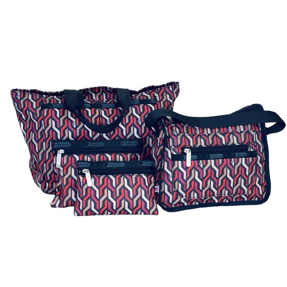 DVF x LeSportsac Geometric X Tote Crossbody Purses & Pouches Set of 4 VTG Nylon - Picture 1 of 13